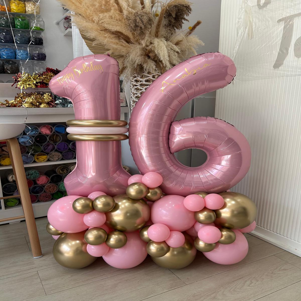 Platform Number 16 Pink with Customized Sticker Balloons Light Gold Pink – Customizable Design