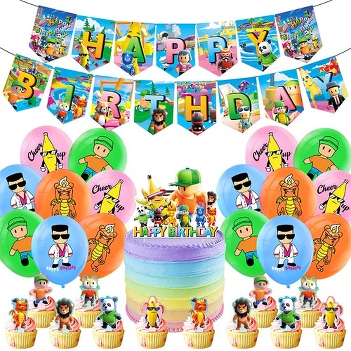 Stumble guys Birthday Party Decor Supplies Balloons Banner Cake Toppers Kids