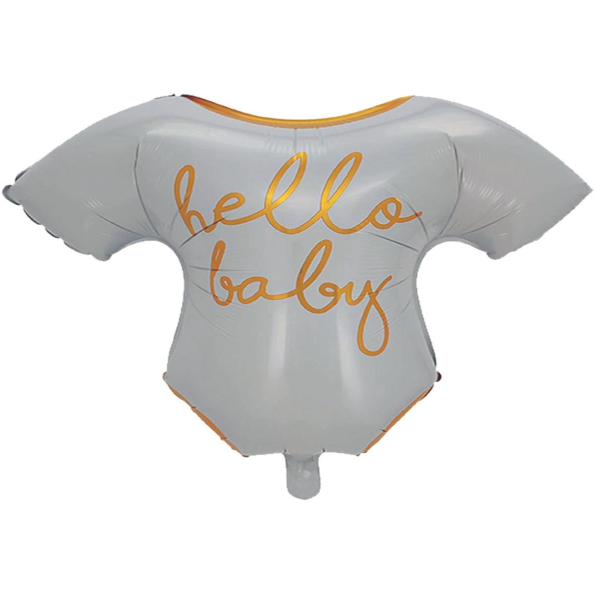 Baby Shower Foil White and Gold Hello Baby Helium Balloon – Perfect for Welcoming a Baby!
