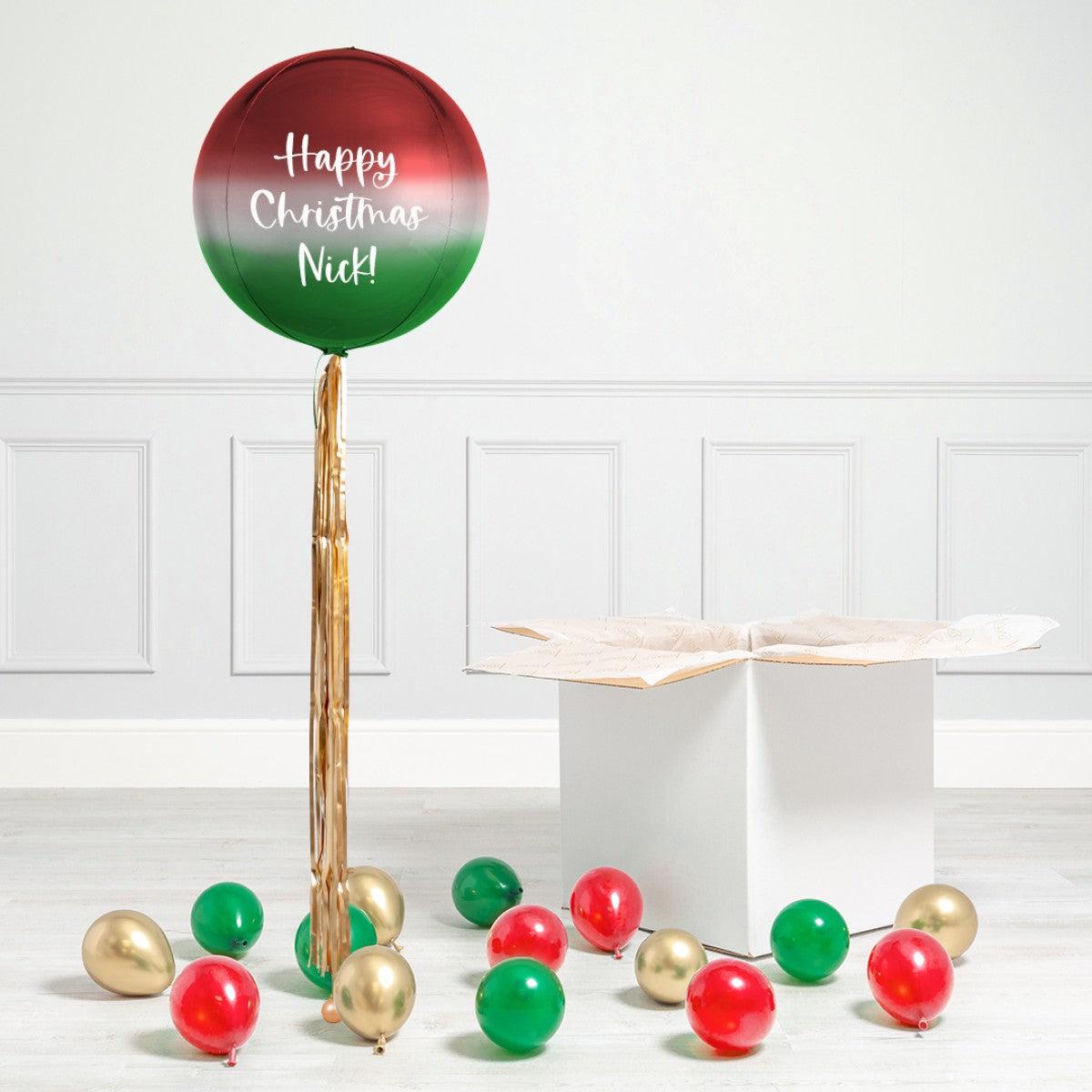 Personalised Helium Balloon Red, White and Gray Ombr with Mini Gray, Green and Gold Balloons – Perf