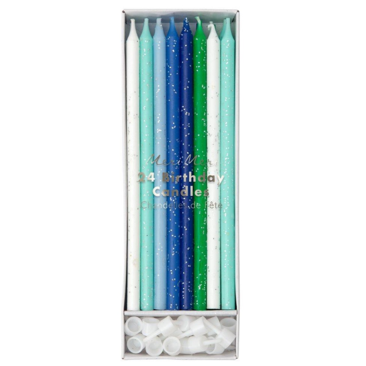 Blue Green Glitter Candles (24pk)