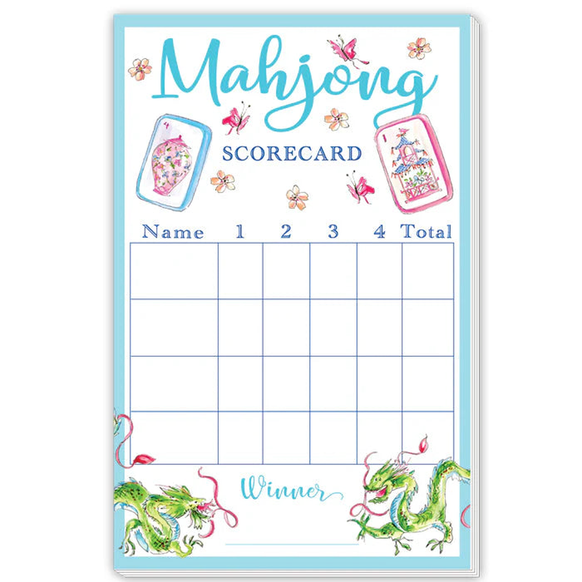 Large Notepad – Mahjong Scorecard Butterflies & Dragons
