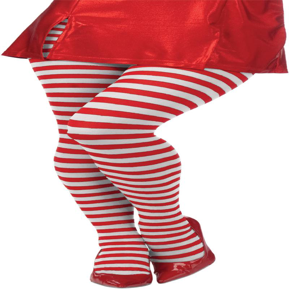 Red 038 White Striped Tights-Adult