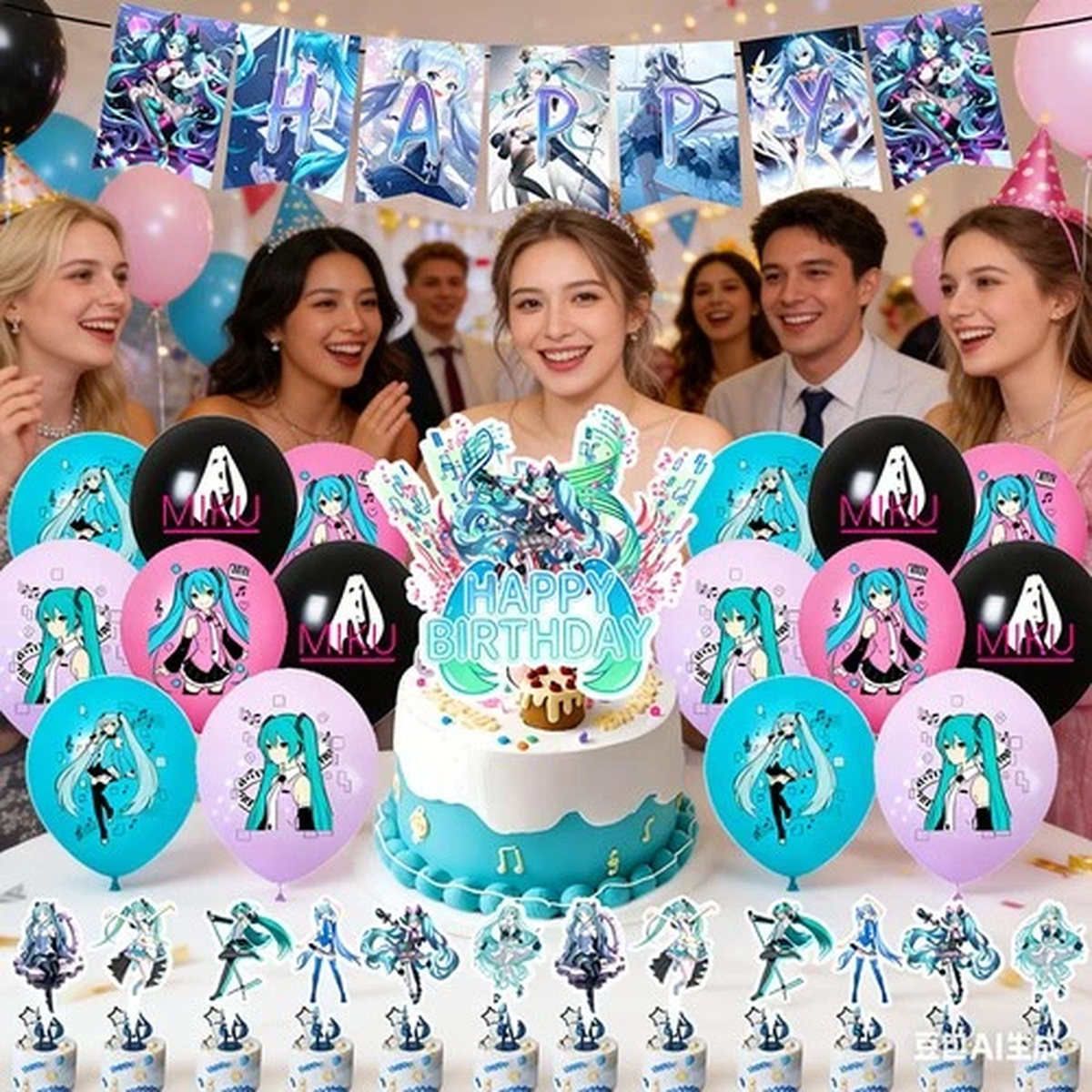 Anime Hatsune Miku Themed Birthday Party Decoration Banner Balloon Cake Topper