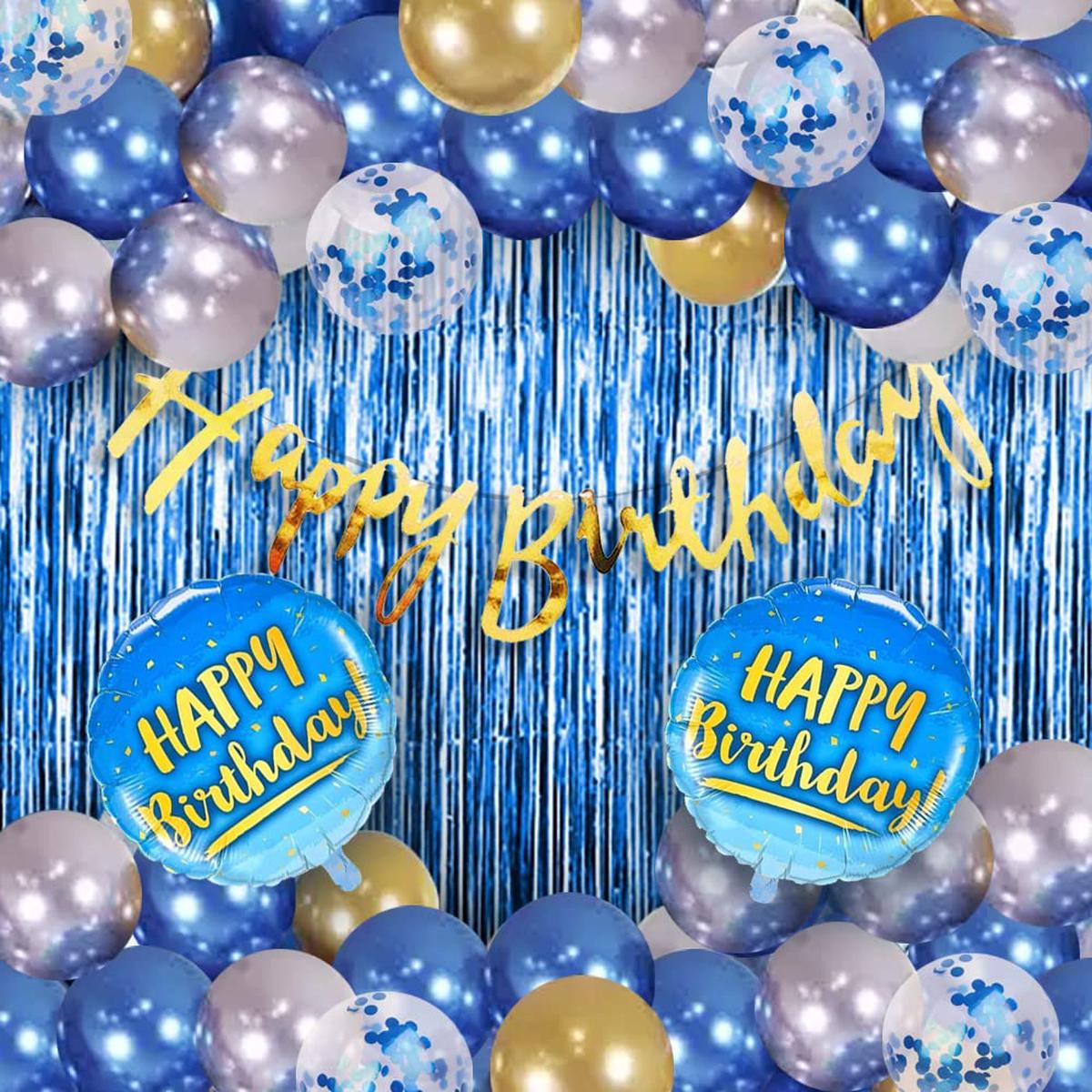 Birthday Decoration Items – 44 Pcs (Blue, Gold, White)