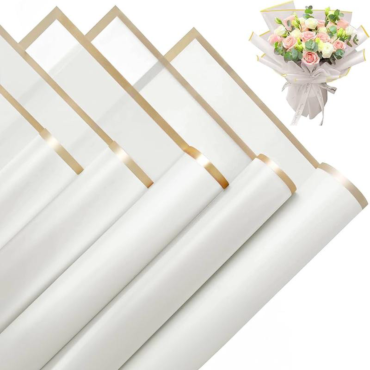 Floral Wrapping Paper Gold Edge 2288243 x 2288243 x 20 Sheet White