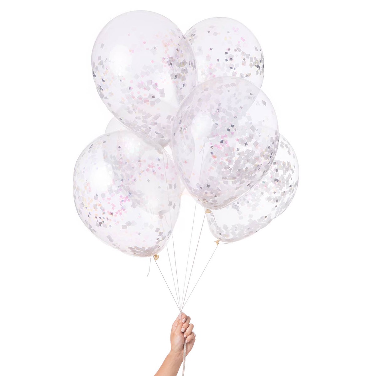 White Iridescent Pre-Filled Confetti Balloons (x6)