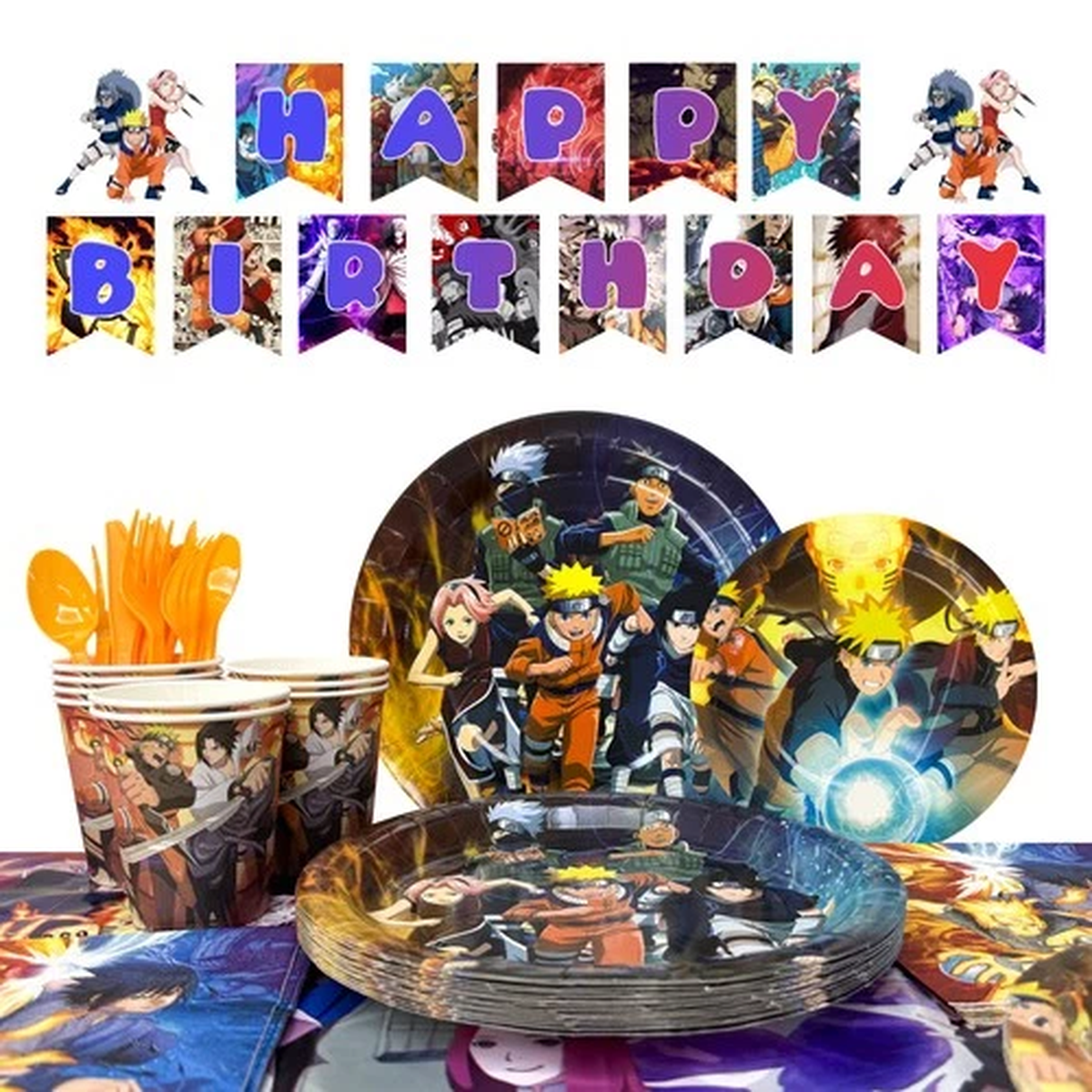 Naruto Birthday Party Decoration 114 Pcs Tableware Tablecloth Banner Plates Cups