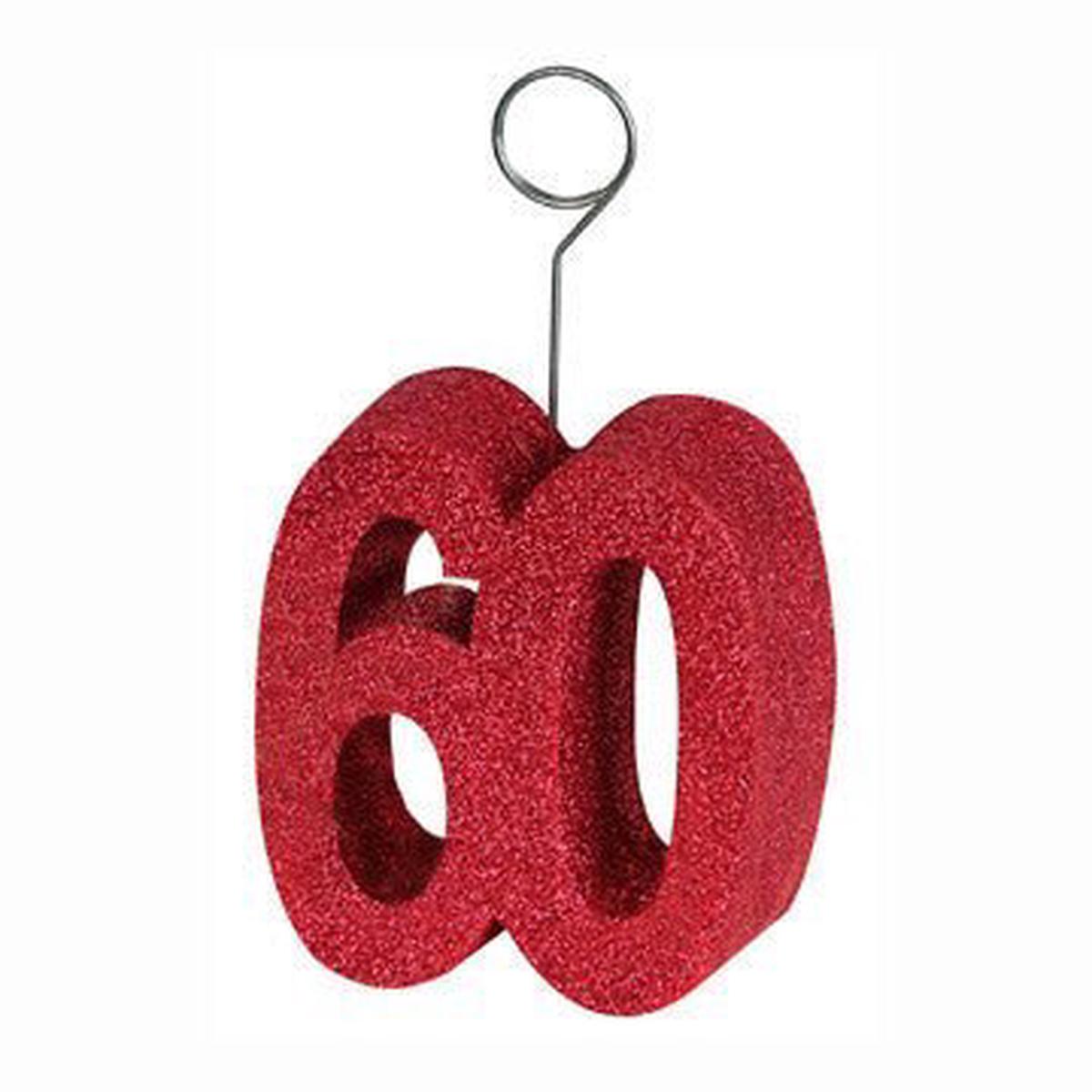 Red Glittered “60” Photo or Balloon Holder | 1 ct