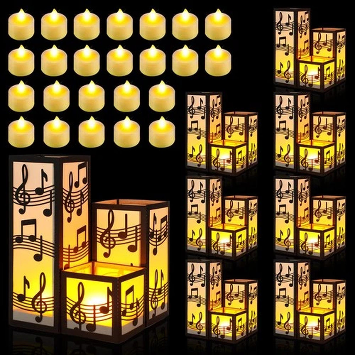 24 Pcs Music Centerpieces for Table 3 Size Music Note Paper Lantern Boxes Tab…