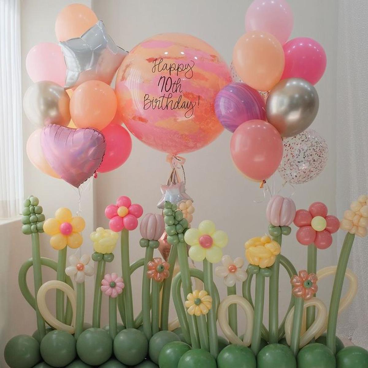 Customize Balloon Bouquet Flowers Colors Pink, Purple and Green with Personalised Clear with Latex,