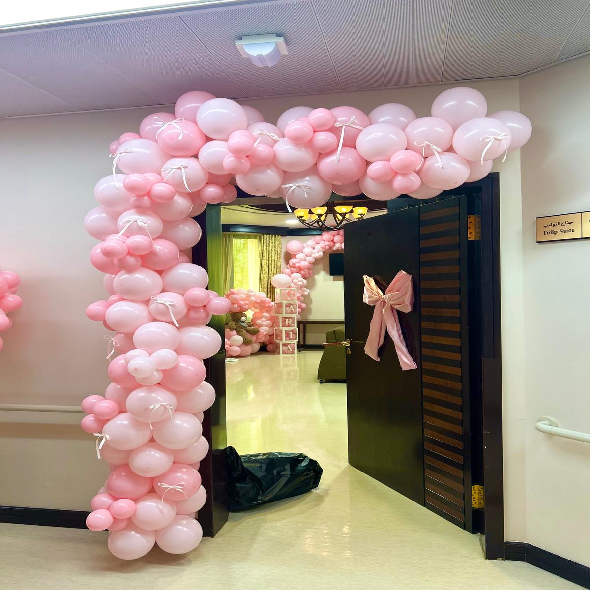 Organic Balloon Chain Hospital Welcome Baby Pink Balloons with Pink Bow accents – Perfect for speci