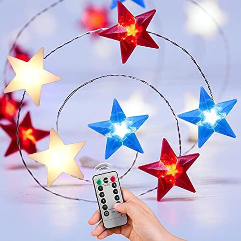 4th of July Decorations Lights, 4th of July Star Flag String Lights for National Day
