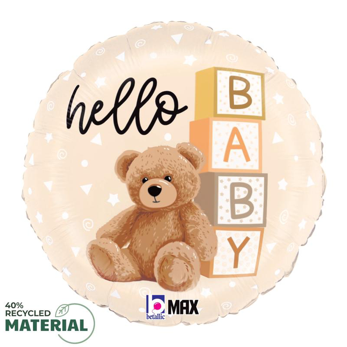 Betallic Hello Baby Teddy Bear 18 inch MAX Float 40 Percent Recycled Round Foil Balloon 1ct