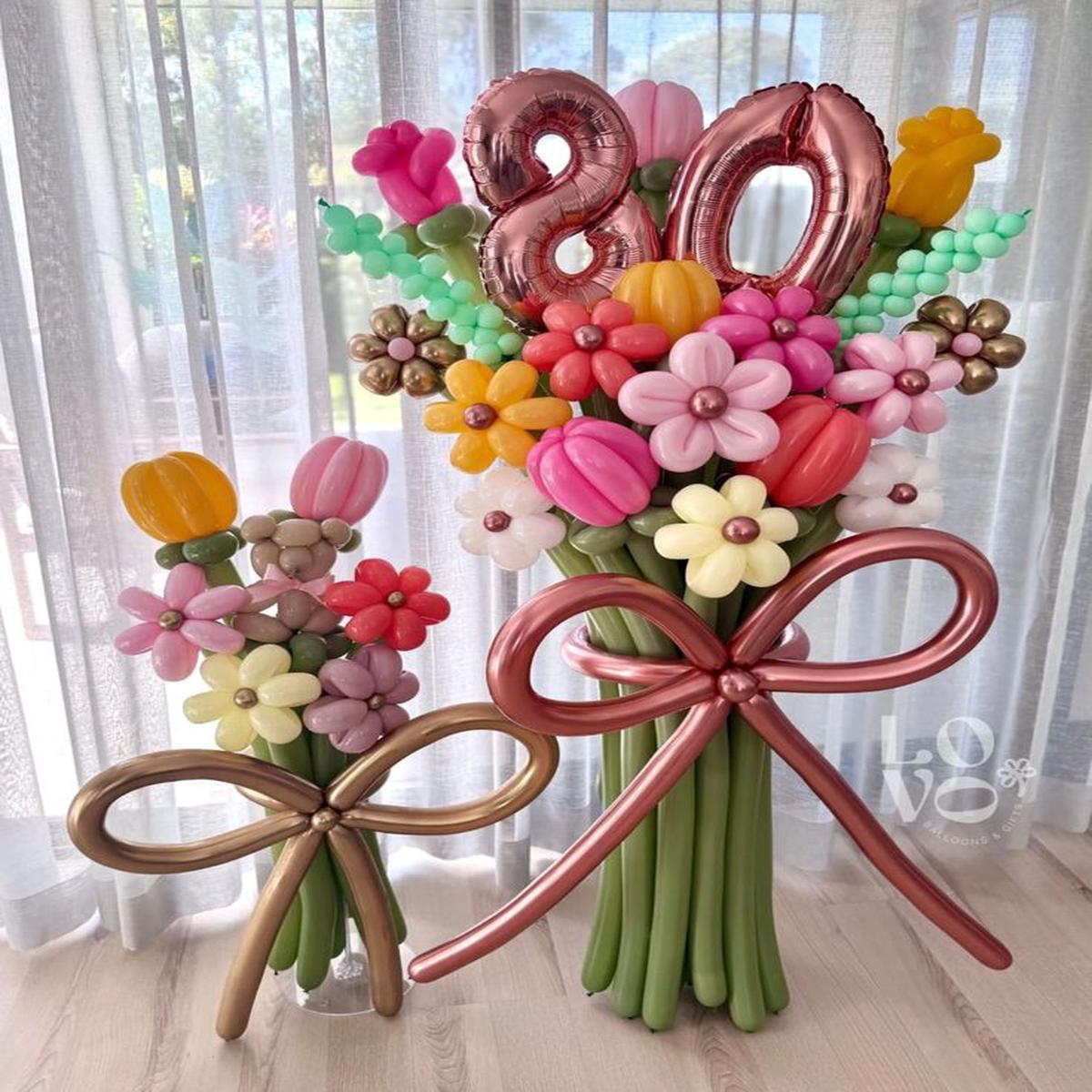 Customize Balloon Bouquet Flowers Colors Rose Gold, Light Gold, Purple, Pink, Yellow and Green with