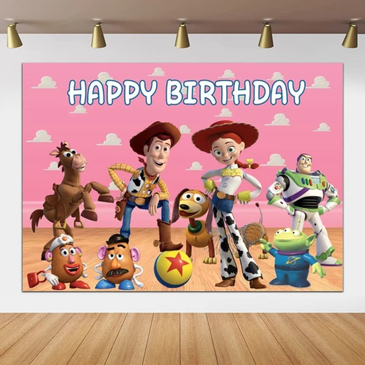 Toy Cartoon Happy Birthday Backdrop Banner Photo Background Party Supplies 5x3ft