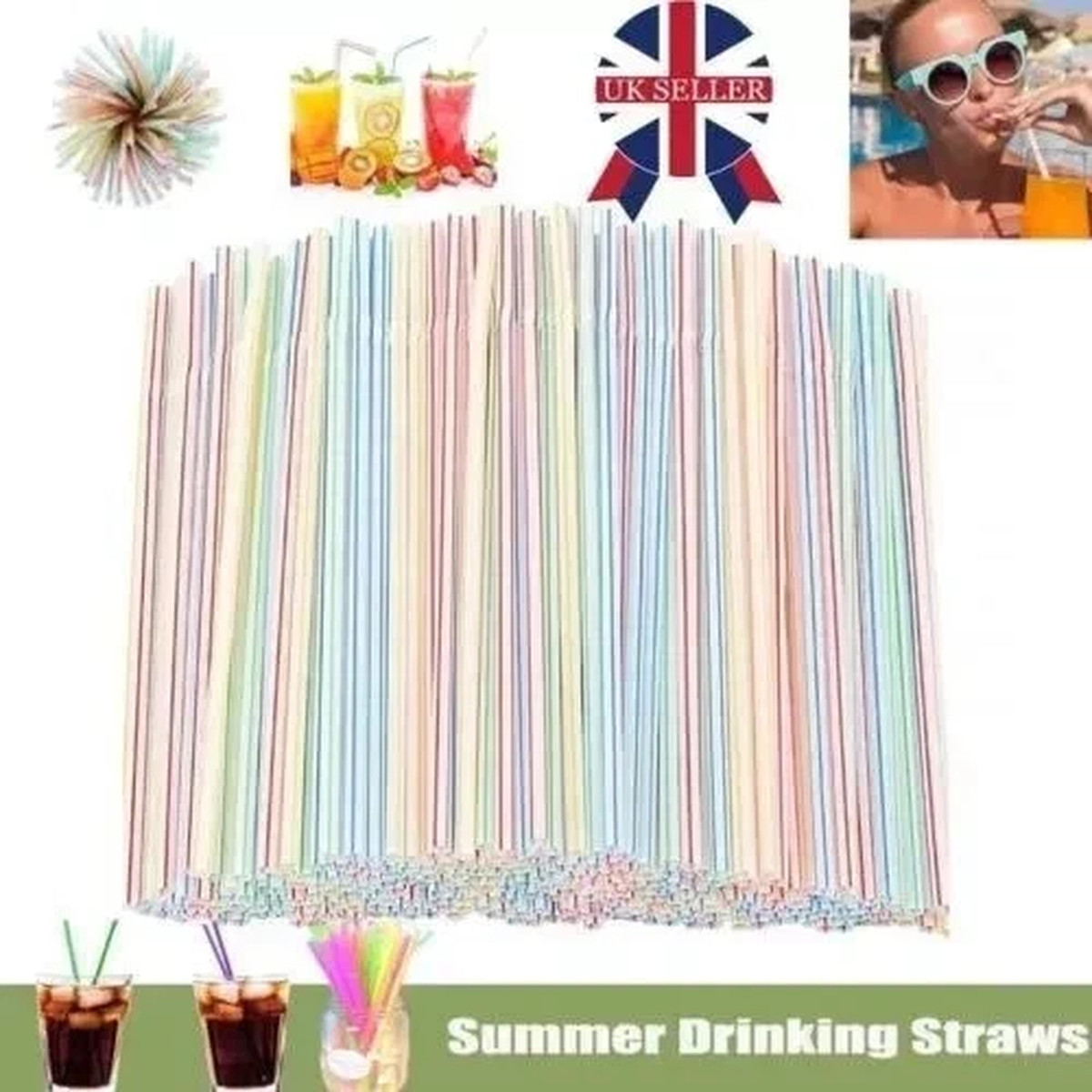 100-1000x Straws Flexible Plastic Bendy Colourful Drinking Straw Party Birthday*
