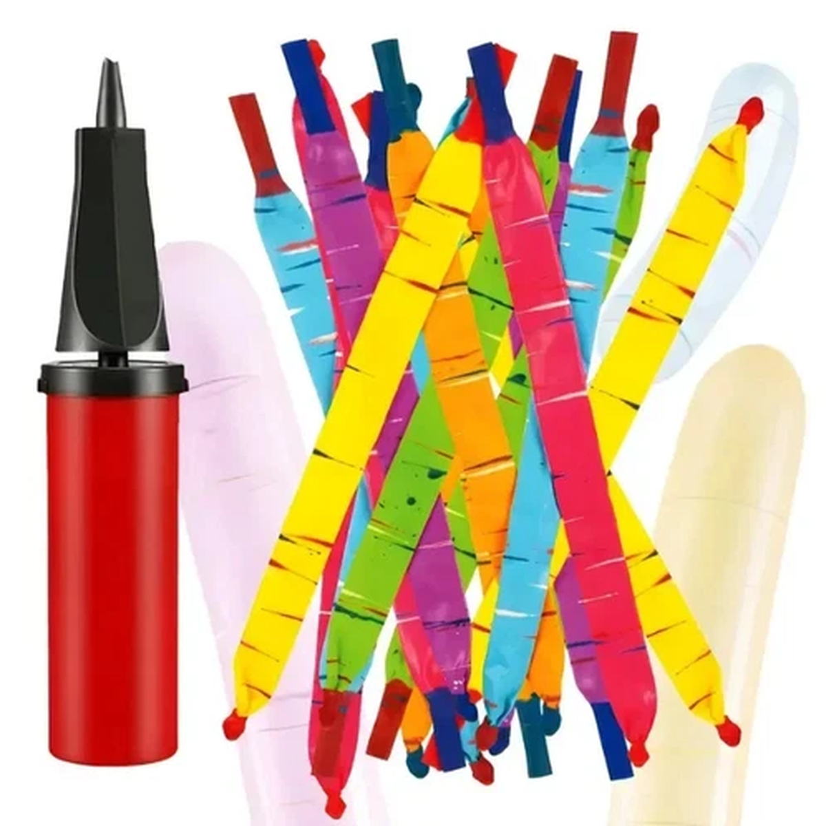 100 Mixed Color Long Latex Rocket Balloon Flying Squeaking with Pump Party Kids