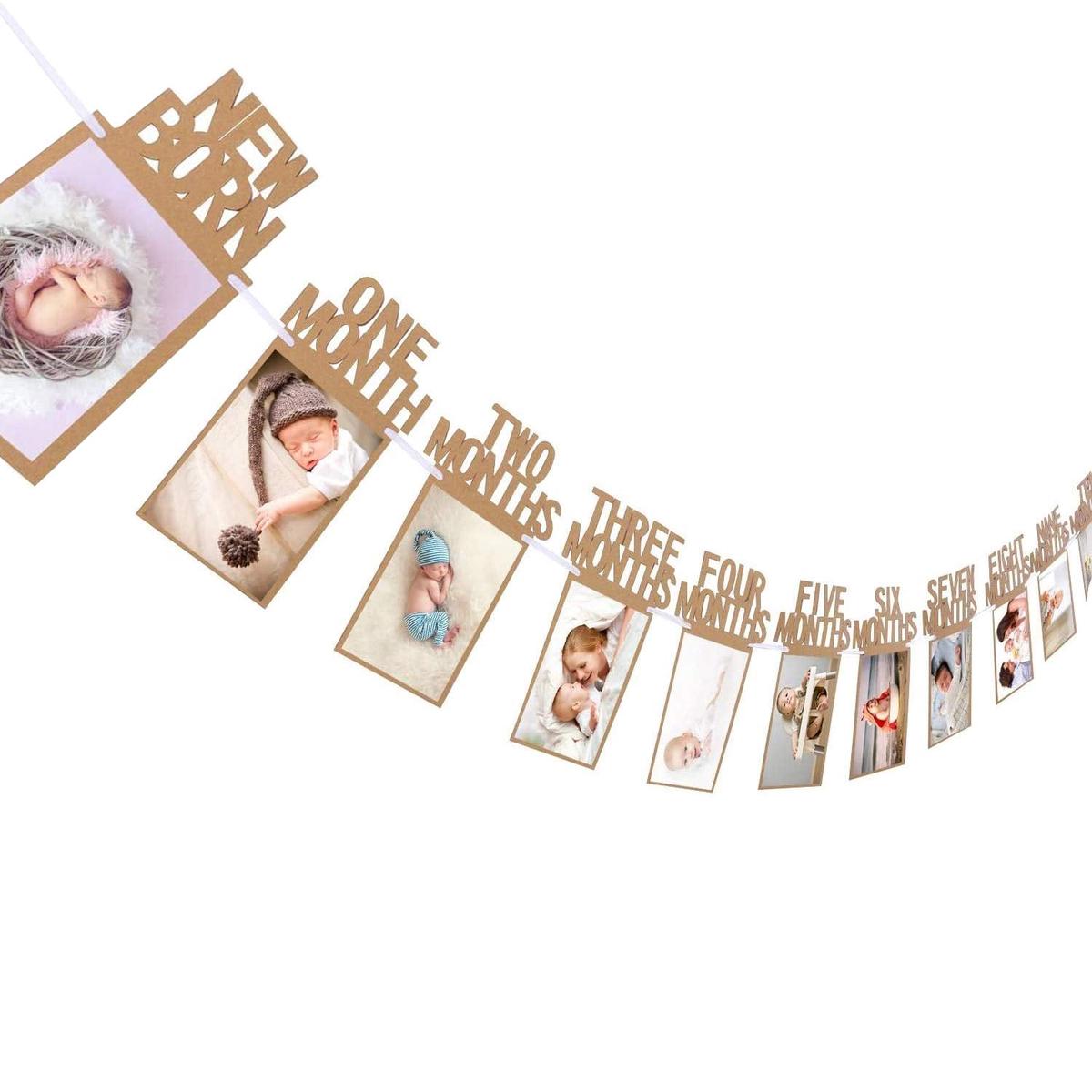 1-12 Month Photo Frame Banner – Set of 1 Photo Banner for First Birthday(Cardstock)