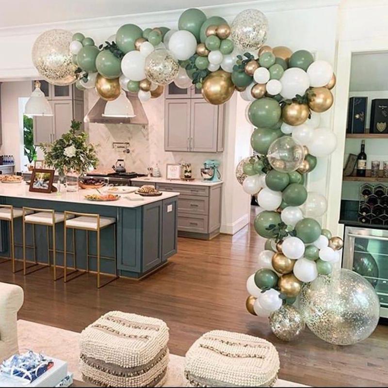 119 Sage Olive Green Balloon Garland Arch Kit White Gold Confetti Balloons Retro Green Balloon Set for Wedding Birthday Baby Shower