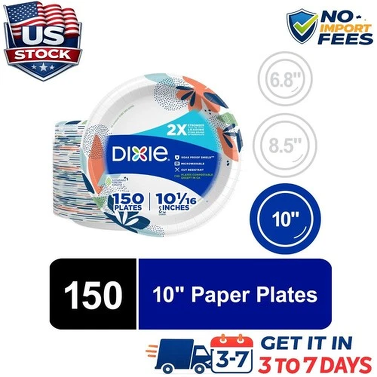 10 Inch Disposable Paper Plates 150 Count Strong Durable Soak Proof Bulk Pack US