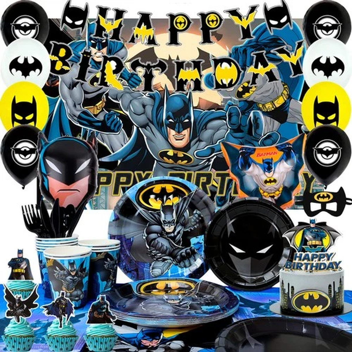 115 Pcs Batman Party Decorations Tableware Set Masks Plates Balloon Cups Napkins