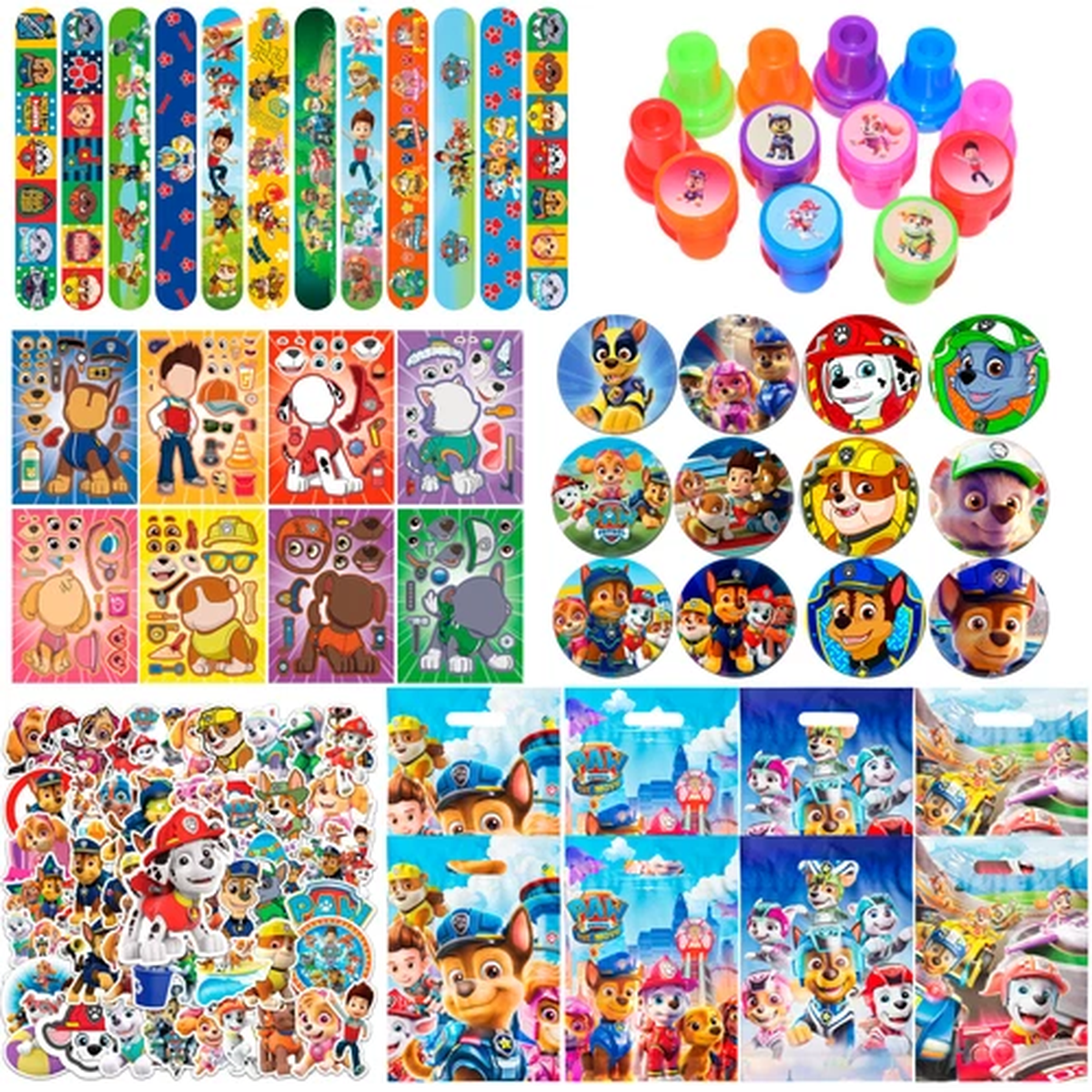 114Pcs Paw Patrol Party Favors,Paw Patrol Birthday Party Gift Bags Slap Bracelet