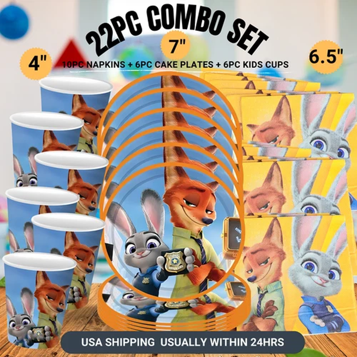 Zootopia Party Supplies birthday decoration table cloth plate cupcake topper