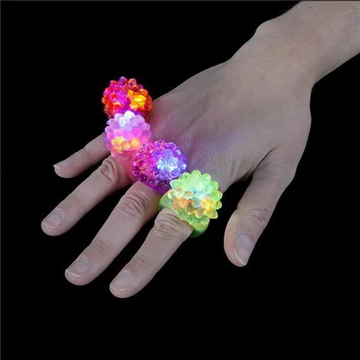 12 LED FLASHING COLOR LIGHT UP BUMPY RINGS RAVES PARTY JELLY RING CARNIVAL PRIZE