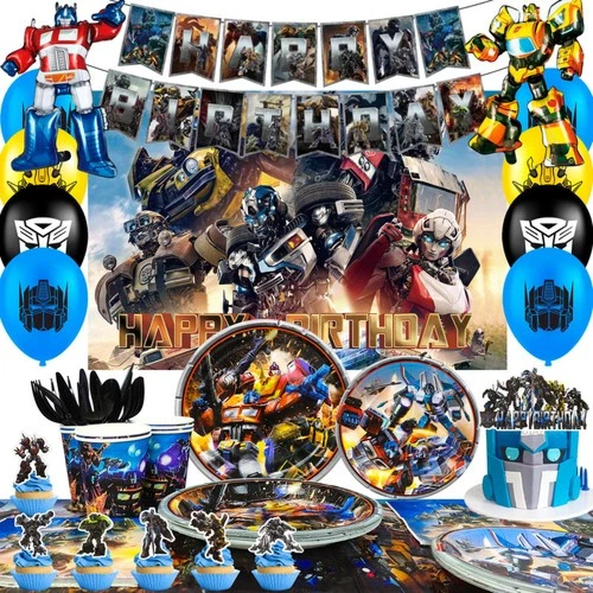 114Pcs Transformer Birthday Decoration Transformer Party Supplies Balloon Plates