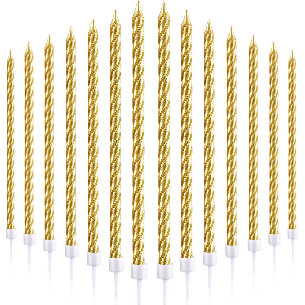 30 Pieces Birthday Candles Spiral Cake Candles Metallic Cupcake Candles Long Thin Cake Candles in Holders for Birthday Wedding P