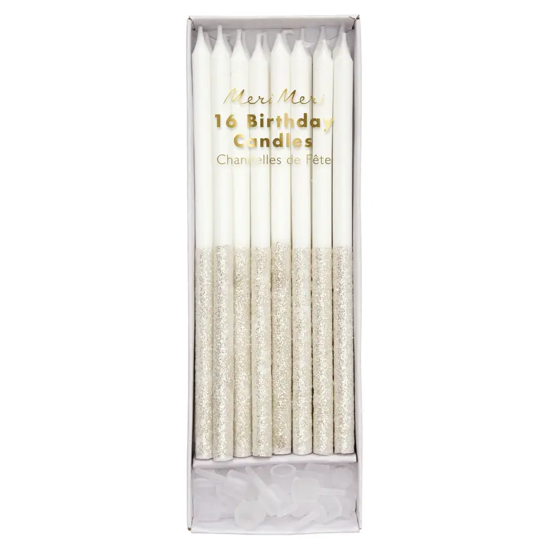 Silver Glitter Dipped Candles, Pack of 16