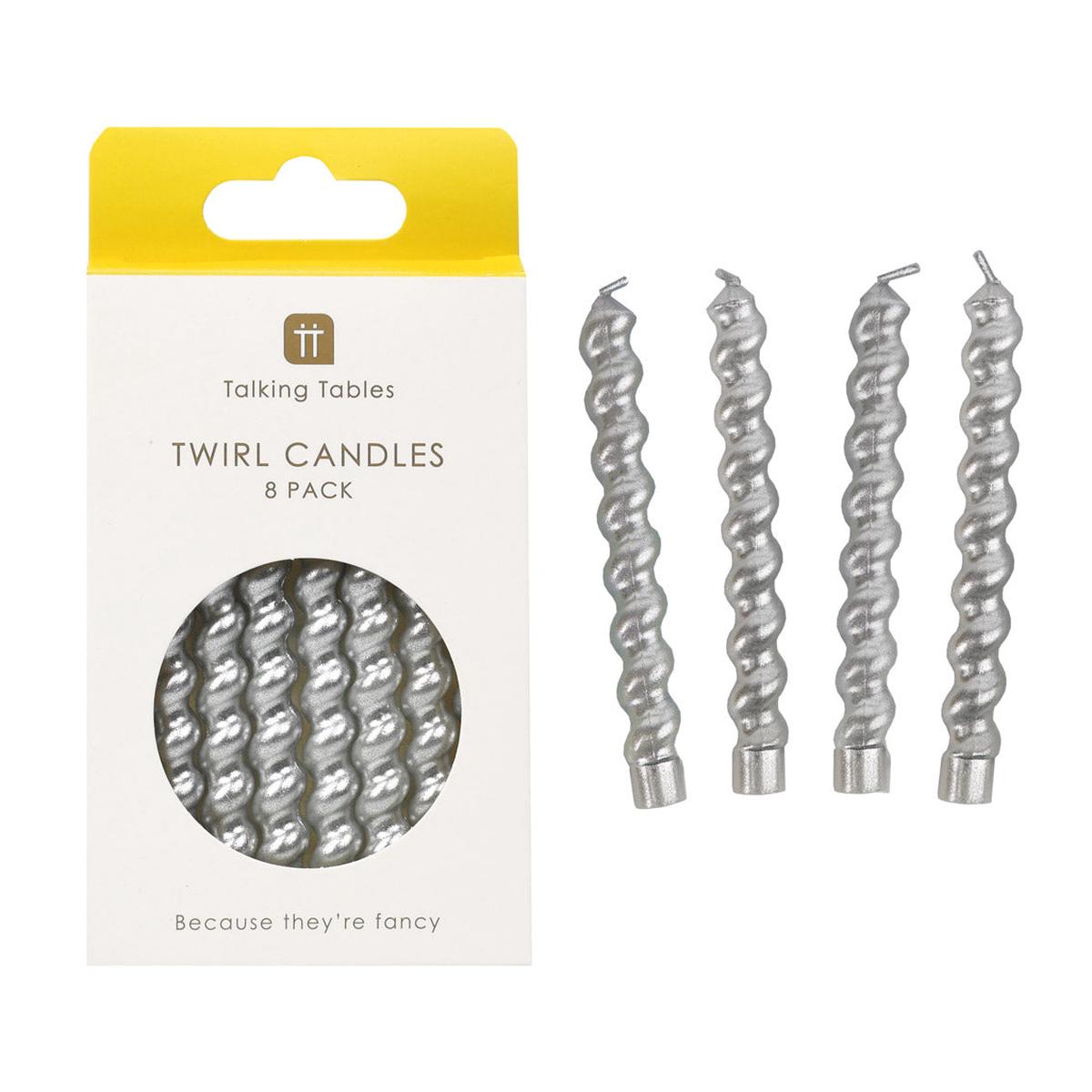 Silver Twirl Birthday Candles – 8 Pack