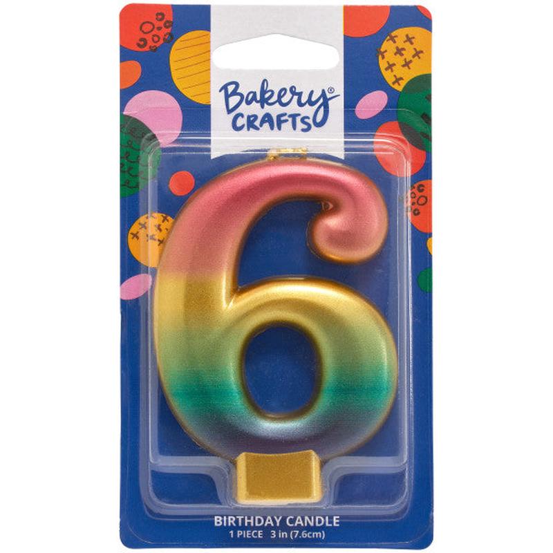 Six (6) Rainbow Metallic Numeral Candle