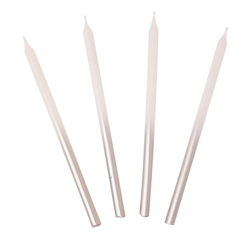 White and Silver Ombre Candles, 10cm – 16 Pack