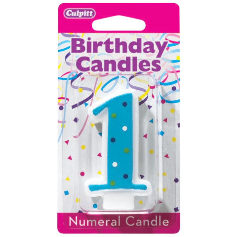 1 First Birthday (1st Birthday) Blue Dots Numeral Candle