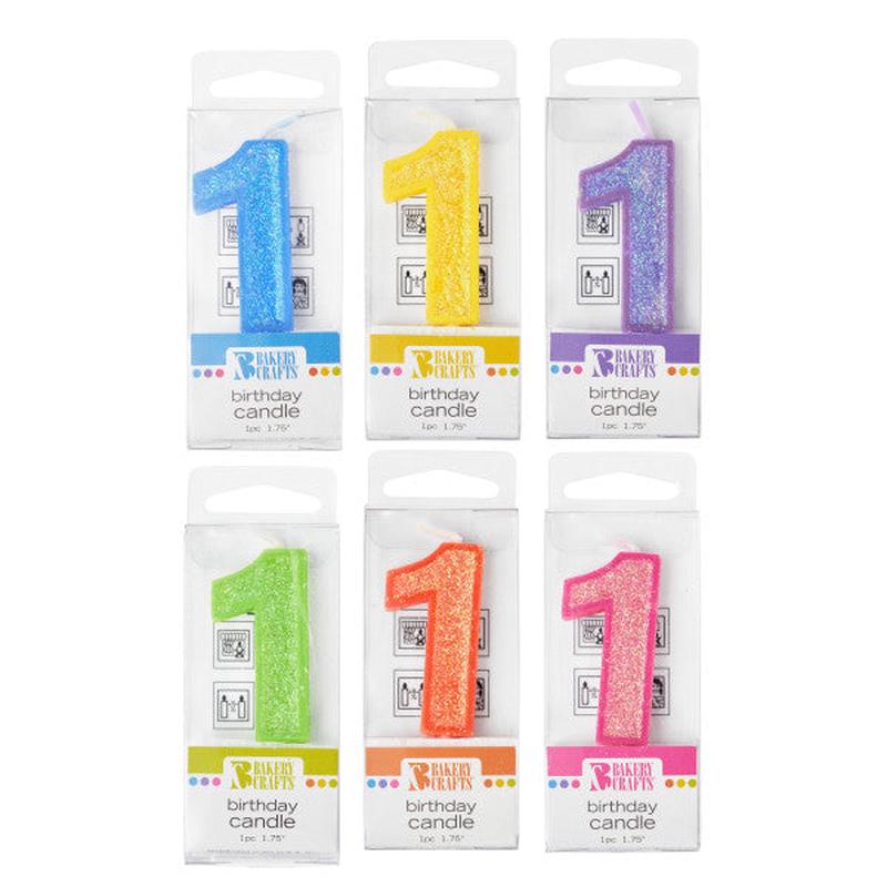 1 Mini Glitter Numeral Candle