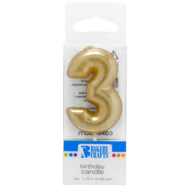3 Mini Gold Numeral Candle