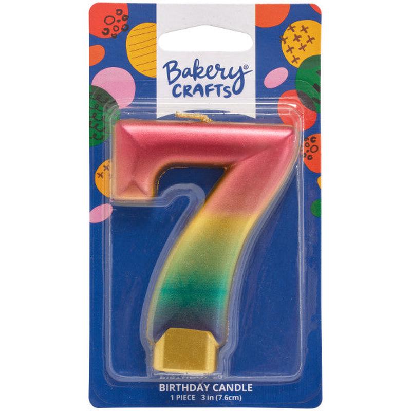 Seven (7) Rainbow Metallic Numeral Candle