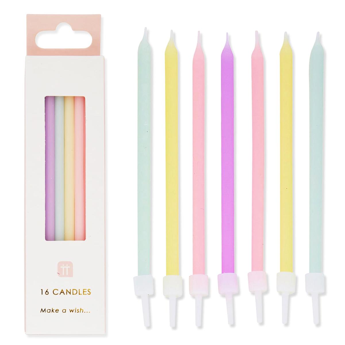 Talking Tables Pack of 16 – Size 10cm Pastel Birthday Candles Make Your Cake Extra Special This Year.