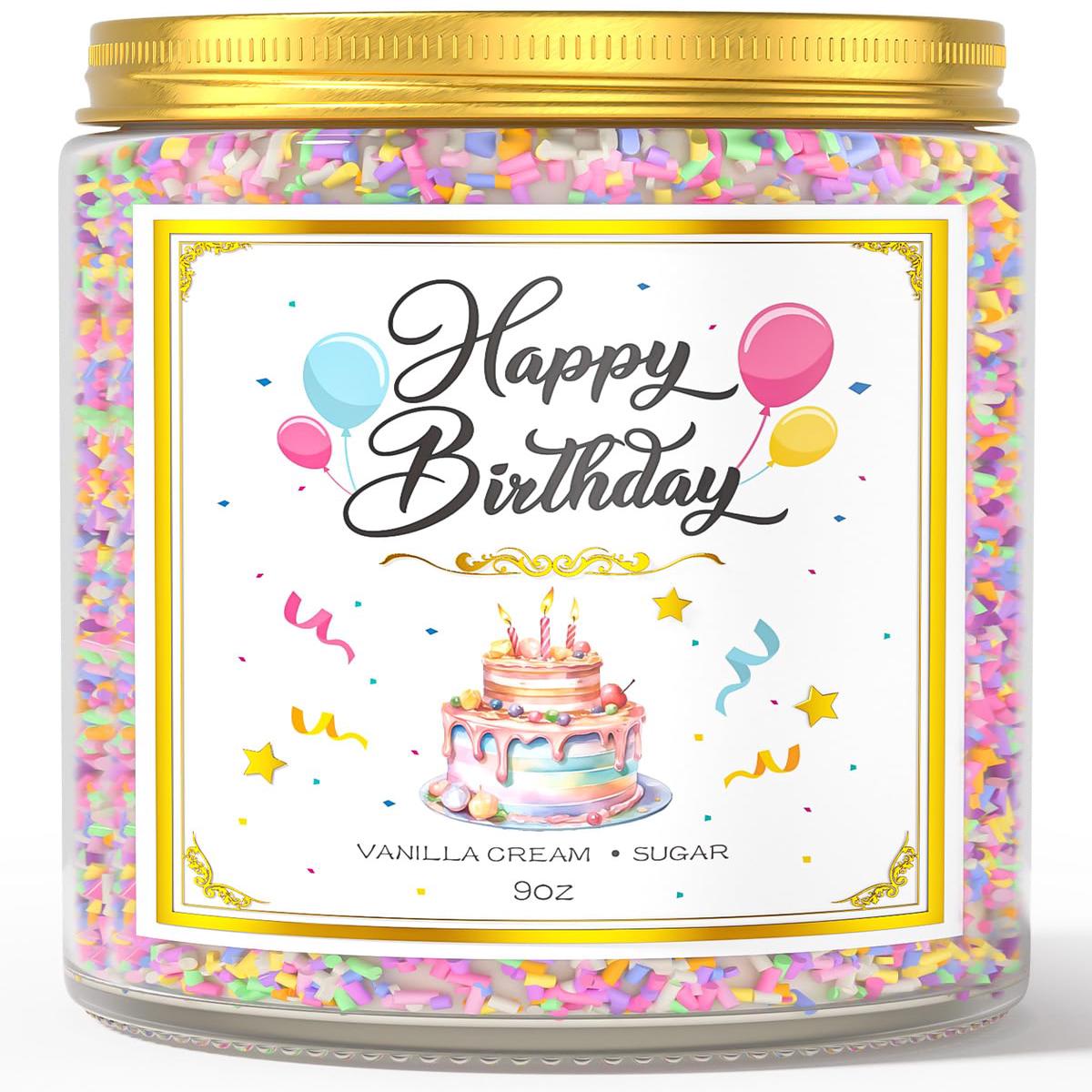 VEGISHINE Birthday Candles Gifts for Women, Birthday Gifts for Women Men, 9 oz Happy Birthday Candle with Vanilla Birthday Cake