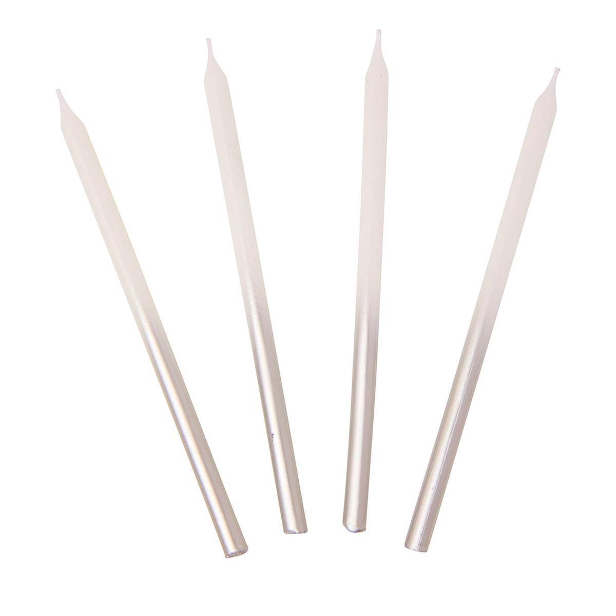 White and Silver Ombre Candles 10cm – 16 Pack