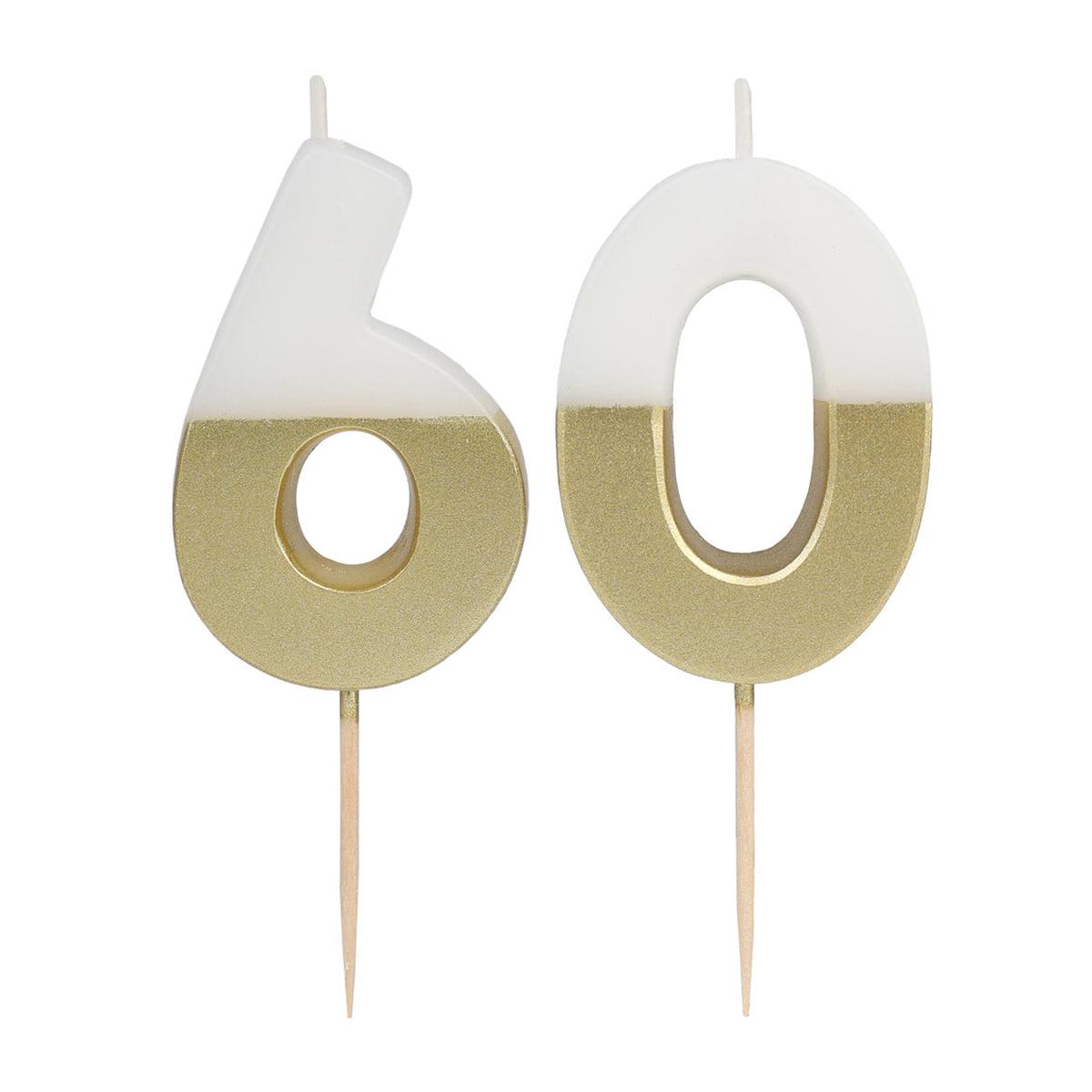 White Gold Birthday Number Candle – 60