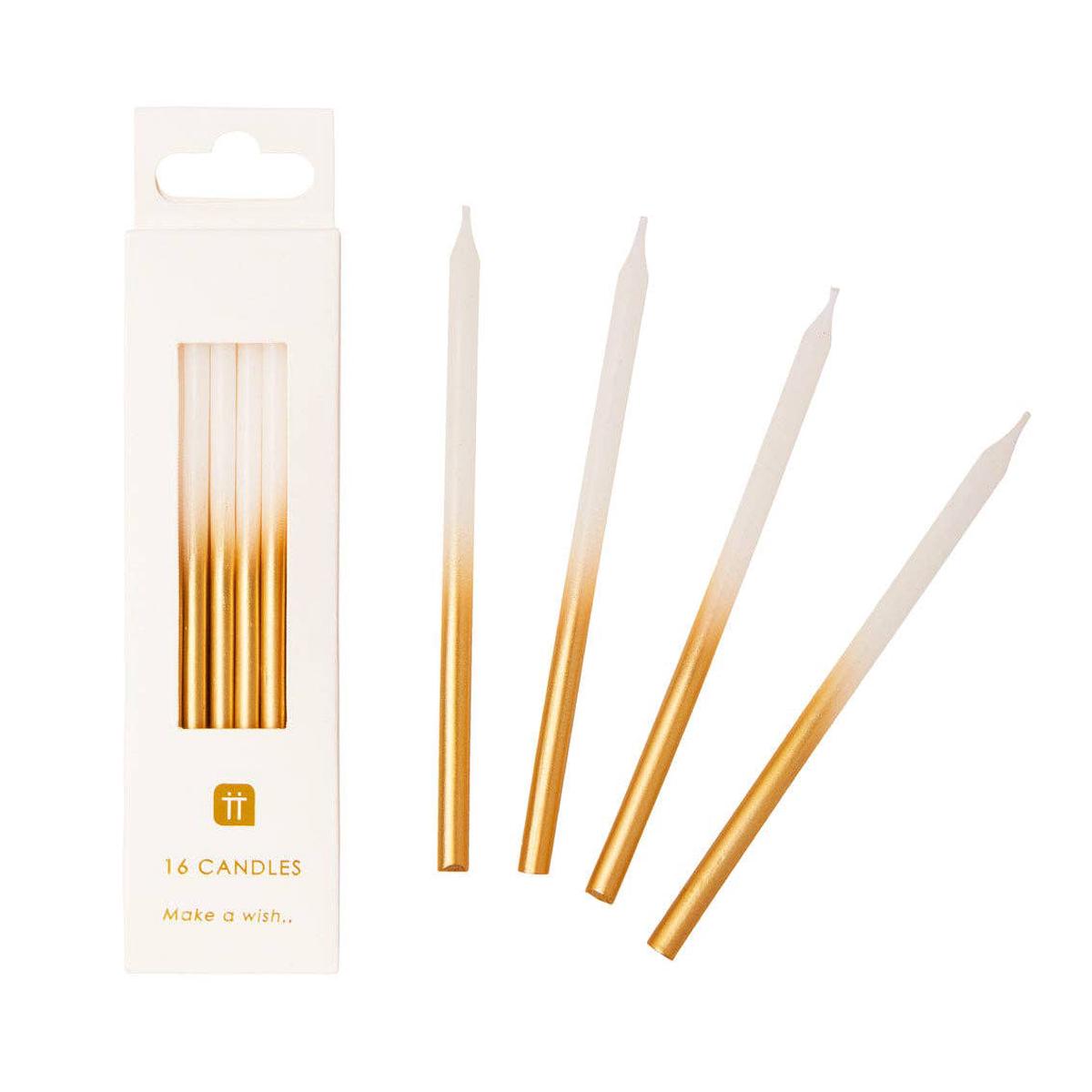 White & Gold Candles | 16 Pack
