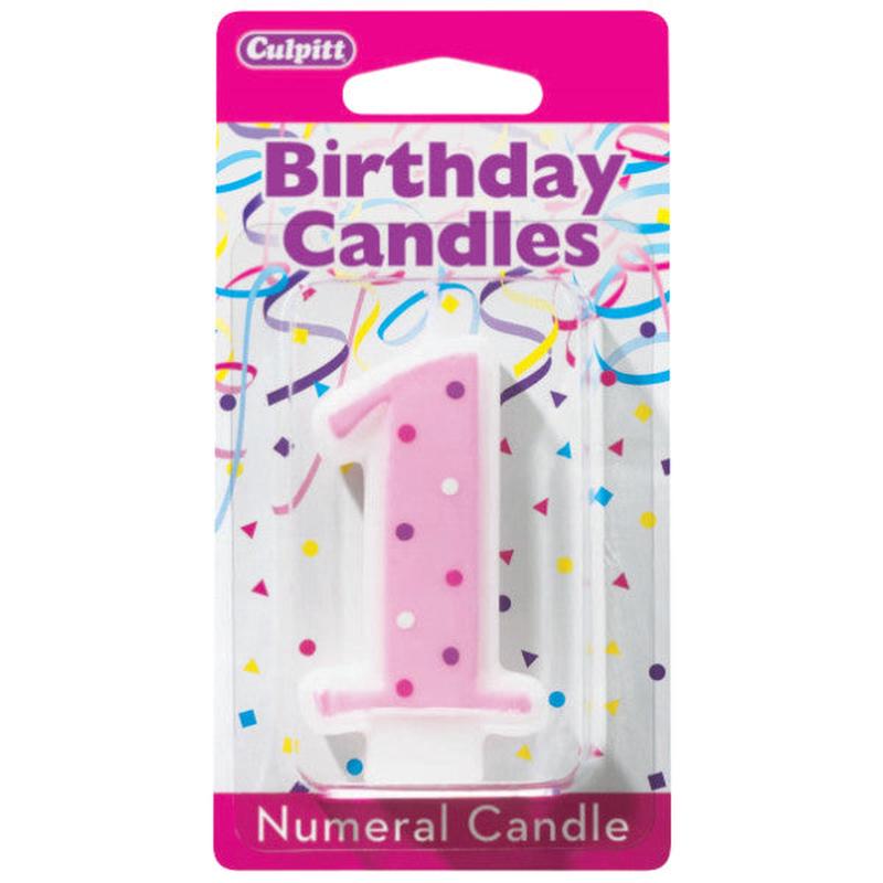 1 First Birthday (1st Birthday) Pink Dots Numeral Candle