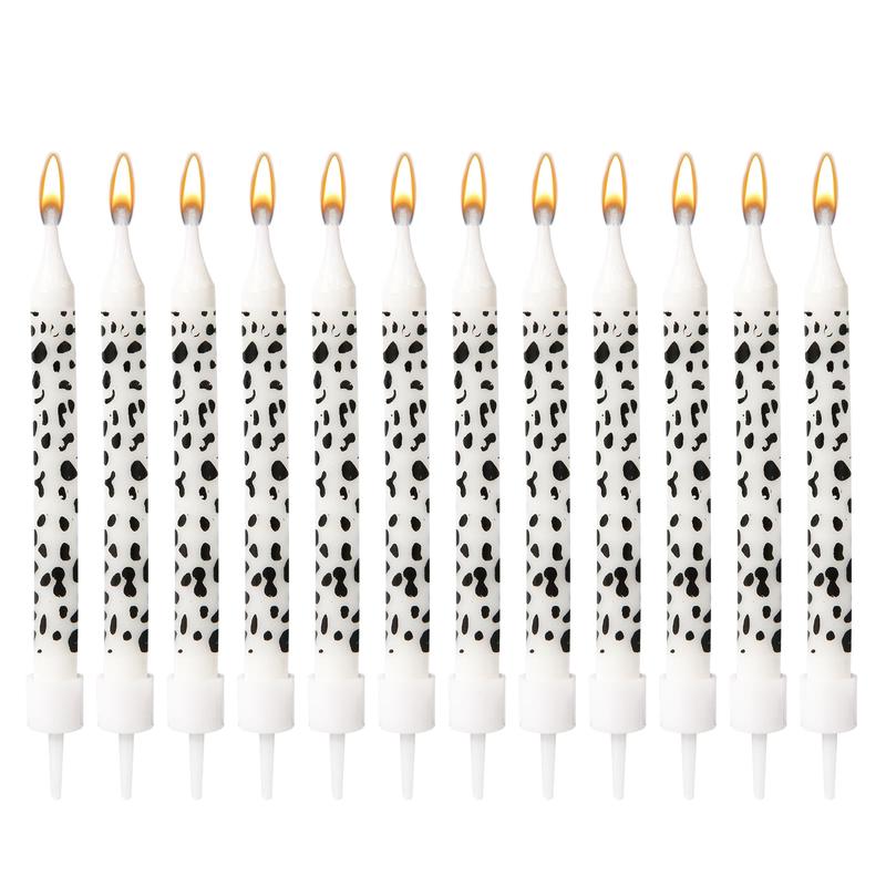 12pcs Cow Candles, Cow Print Cake Topper Birthday Party Candles Cake Decorations Baby Shower Birthday Farm Animal Theme for Girl