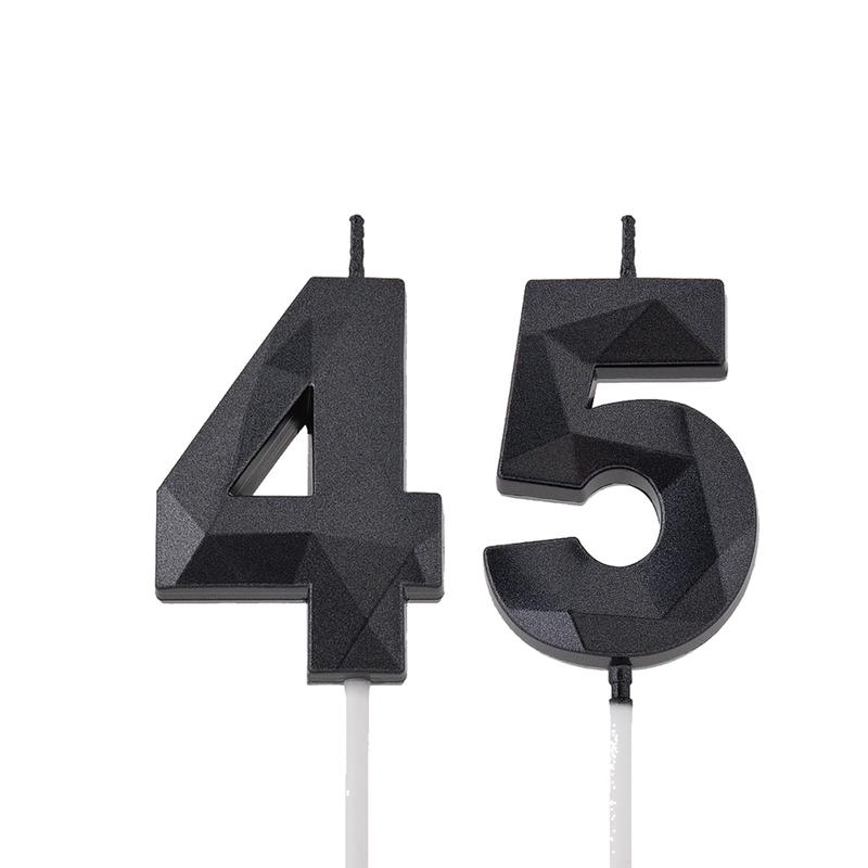 2 inch Black 45 & 54 Birthday Candles, 3D Diamond Number 45th & 54th Cake Topper for Men Women Birthday Party Decorations Theme