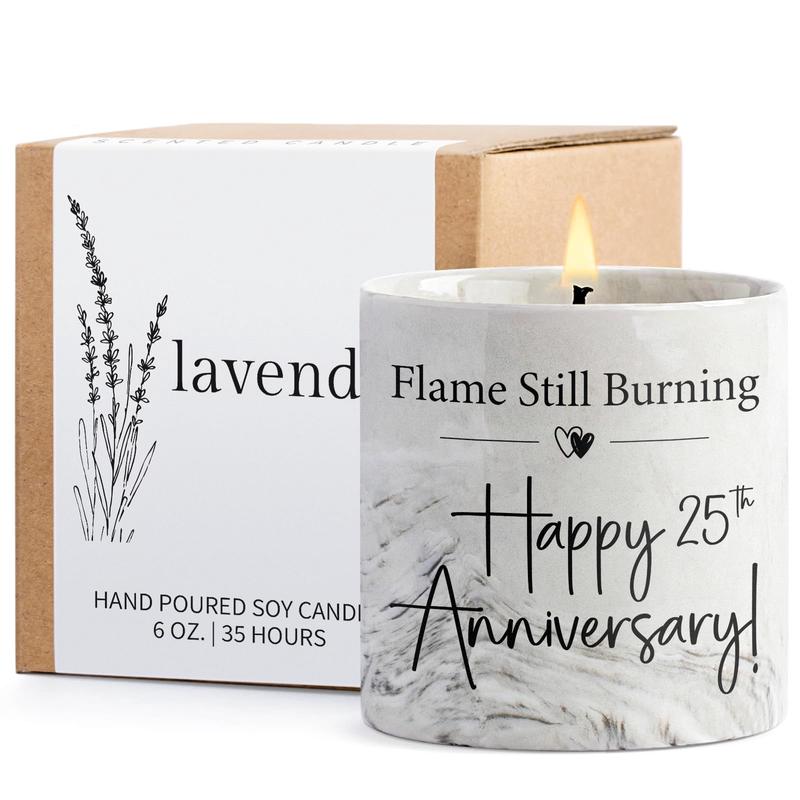 25th Anniversary Candle, 25th Wedding Anniversary Present for Couple, Wife & Husband – 25 Year Aniversario Gifts, 6 Oz Ceramics