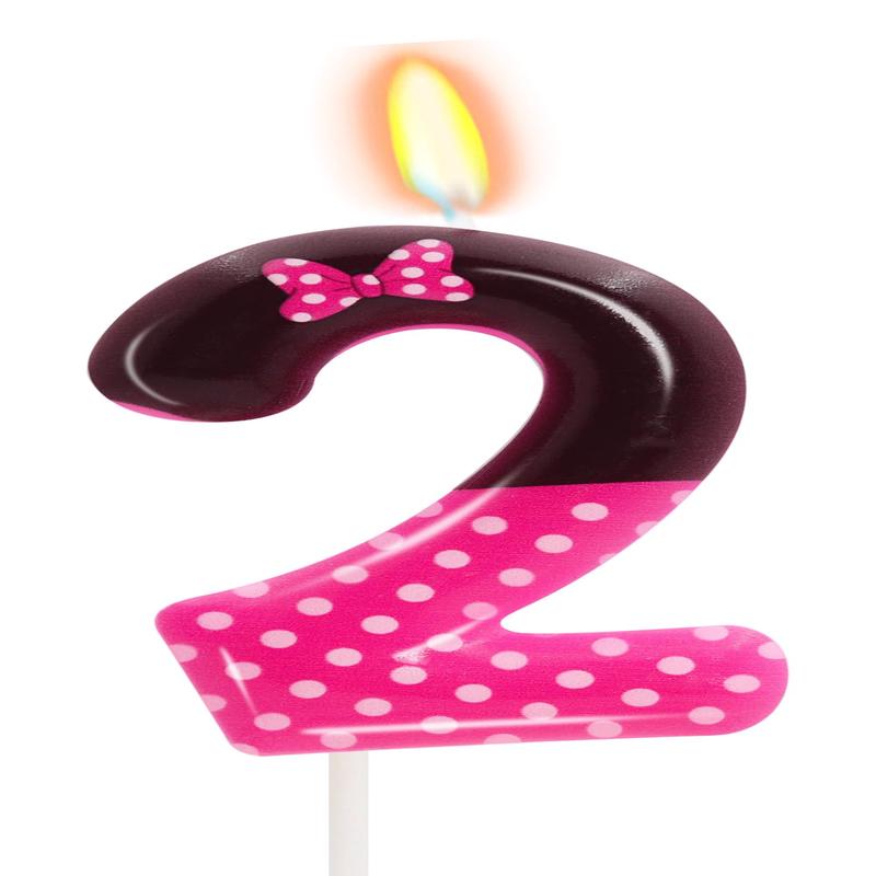 2nd Pink Black Birthday Candles for Girls, Pink Mouse Cake Topper Cupcake Decor, Cartoon Themed Birthday Party Decorations Suppl