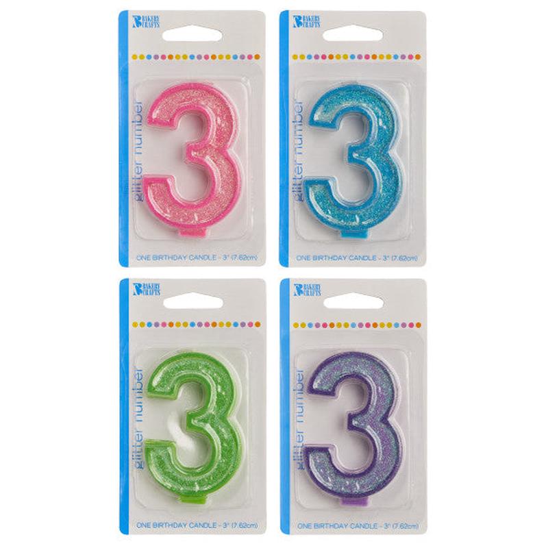 3 Glitter Numeral Candle